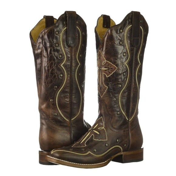 New Roper Women's Pure Cross & Studs Cowgirl Western Boots Square Toe Size 5.5 - Picture 1 of 12